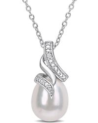Rina Limor - Silver 0.02 Ct. Tw. Diamond 8.5-9mm Pearl Twisted Drop Pendant Necklace - Lyst