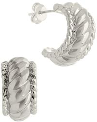 Sterling Forever - Rhodium Plated Kalina Quilted Huggie Hoops - Lyst