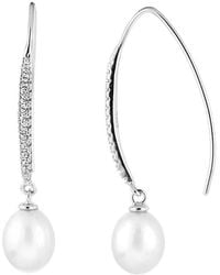 Splendid - Rhodium Plated Silver 7-7.5mm Freshwater Pearl & Cz Drop Earrings - Lyst