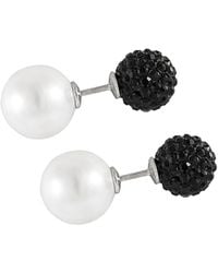 Splendid - Rhodium Plated Silver 10-14mm Shell Pearl & Cz Earrings - Lyst