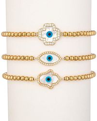 Eye Candy LA - The Luxe Collection Titanium Cz Hamsa & Evil Eye Stretch Bracelet Set - Lyst