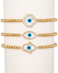 Eye Candy LA - The Luxe Collection Titanium Cz Hamsa & Evil Eye Stretch Bracelet Set - Lyst
