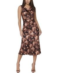 Bebe - Printed Satin Cowl Midi Dress - Lyst