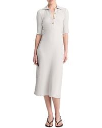 Vince - Rib Elbow-Sleeve Polo Midi Dress - Lyst