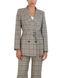 BCBGMAXAZRIA - Plaid Double-breasted Belted Blazer - Lyst