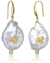 Genevive Jewelry - 14k Over Silver 25.5-18.5mm Pearl Earrings - Lyst
