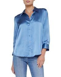 L'Agence - Dani 3/4 Sleeve Silk Blouse - Lyst