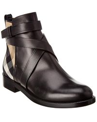 Burberry Vintage Check Leather Ankle Boot - Black