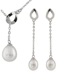 Splendid - Silver 7-7.5mm Freshwater Pearl Necklace & Drop Earrings Set - Lyst