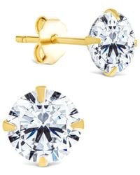 Sterling Forever - 14k Over Silver Cz Round Cut Prong Set Stud Earrings - Lyst