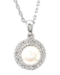 Gemstones - Silver 0.01 Ct. Tw. Diamond 6-7mm Pearl Necklace - Lyst