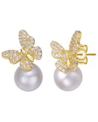 Genevive Jewelry - 14k Over Silver Pearl Cz Earrings - Lyst