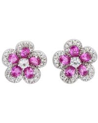 Suzy Levian - Silver 0.02 Ct. Tw. Diamond & Gemstone Flower Earrings - Lyst