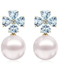 Kai Fine Jewelry - 14K 3.83 Ct. Tw. Diamond & Aquamarine & 12-13Mm Pearl Drop Earrings - Lyst