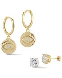 Glaze Jewelry - 14k Over Silver Cz Huggie & Stud Earrings Set - Lyst