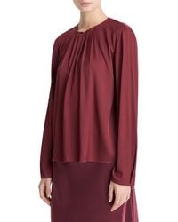 Vince - Pleated Neck Silk-Blend Blouse - Lyst