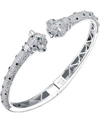 Rachel Glauber - Rhodium Plated Cz Fauna Bangle Bracelet - Lyst