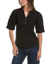 Cece - Elbow Puff Sleeve Mixed Media Top - Lyst