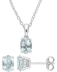Rina Limor - Silver 1.80 Ct. Tw. Aquamarine Pendant & Stud Jewelry Set - Lyst