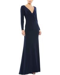 Mac Duggal - Long Sleeve Ruched Jersey V-Neck Gown - Lyst