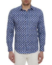 Robert Graham Classic Fit Geometric Paisley Print Long Sleeve Sports Shirts L,XL 