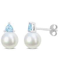Rina Limor - 10k 0.54 Ct. Tw. Sky Blue Topaz & 8-8.5mmmm Pearl Studs - Lyst