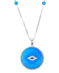Gemstones - 0.11 Ct. Tw. Diamond & Agate Evil Eye Necklace - Lyst