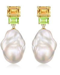 Kai Fine Jewelry - 14K 6.53 Ct. Tw. Diamond & Citrine; Peridot & 16-17Mm Pearl Drop Earrings - Lyst