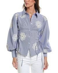 Gracia - Embroidered Stripped Side Tie Long Sleeve Top - Lyst