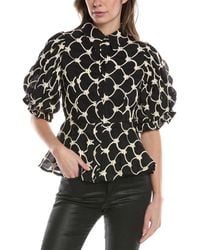 Gracia - Embroidered Puff Sleeve Peplum Top - Lyst