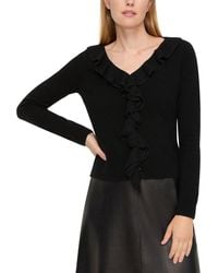 Lafayette 148 New York - Ruffle Trim Button Front 100% Cashmere Sweater - Lyst