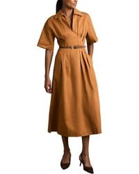 Reiss - Aubrey Waisted Detail Cotton Dress - Lyst