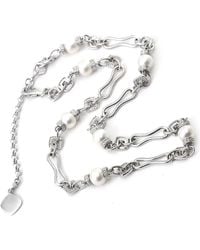 Gemstones - Silver 0.19 Ct. Tw. Diamond 7-8mm Pearl Necklace - Lyst