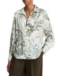 Vince - Grape Vine Placed Smocked Silk Blouse - Lyst