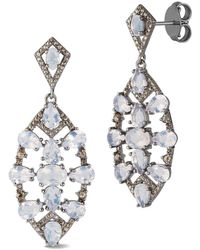 Banji Jewelry - Silver 13.70 Ct. Tw. Diamond & Moon Stone Drop Earrings - Lyst