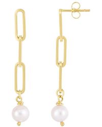 Italian Gold - 14k 8.5-9mm Pearl Paperclip Dangle Earrings - Lyst