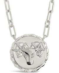 Sterling Forever - Rhodium Plated Cz Bold Link Aries Zodiac Necklace - Lyst
