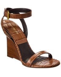 Michael Kors - Claudia Croc-Embossed Leather Wedge Sandal - Lyst