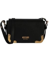 Moschino - Metal Logo Leather Shoulder Bag - Lyst