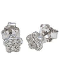 Diamond Select Cuts - Silver 0.05 Ct. Tw. Diamond Flower Earrings - Lyst