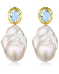 Kai Fine Jewelry - 14K 3.50 Ct. Tw. Aquamarine & 16-17Mm Pearl Drop Earrings - Lyst