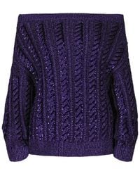 Valentino - Off-The-Shoulder Metallic Cable Knit Sweater - Lyst