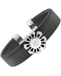 Diamond Select Cuts - Steel 0.07 Ct. Tw. Diamond Flower Bangle Bracelet - Lyst