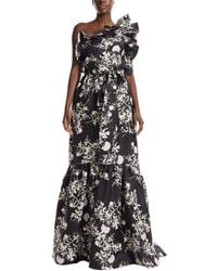 Monique Lhuillier - One Shoulder Ruffle Silk Gown - Lyst