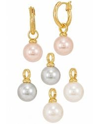 Savvy Cie - 14K Plated 10.00Mm Pearl Hoop Earrings - Lyst