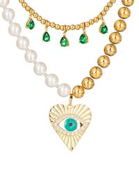 Eye Candy LA - Luxe Collection Shell Pearl Cz Eye Heart Necklace - Lyst