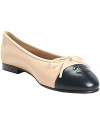 Chanel Beige Cap Toe Leather Cc Ballet Flat (size 40, Never Carried) - Natural