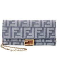 Fendi - Baguette Denim & Leather Wallet On Chain - Lyst