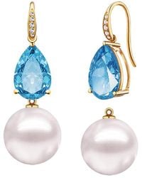 Kai Fine Jewelry - 14K 7.05 Ct. Tw. Diamond & Topaz & 12-13Mm Pearl Drop Earrings - Lyst
