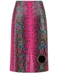 Versace - Python-print Leather Midi Skirt - Lyst